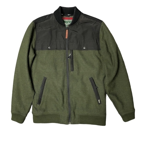 Woolrich bomber jacket dark olive green felted wool and nylon M